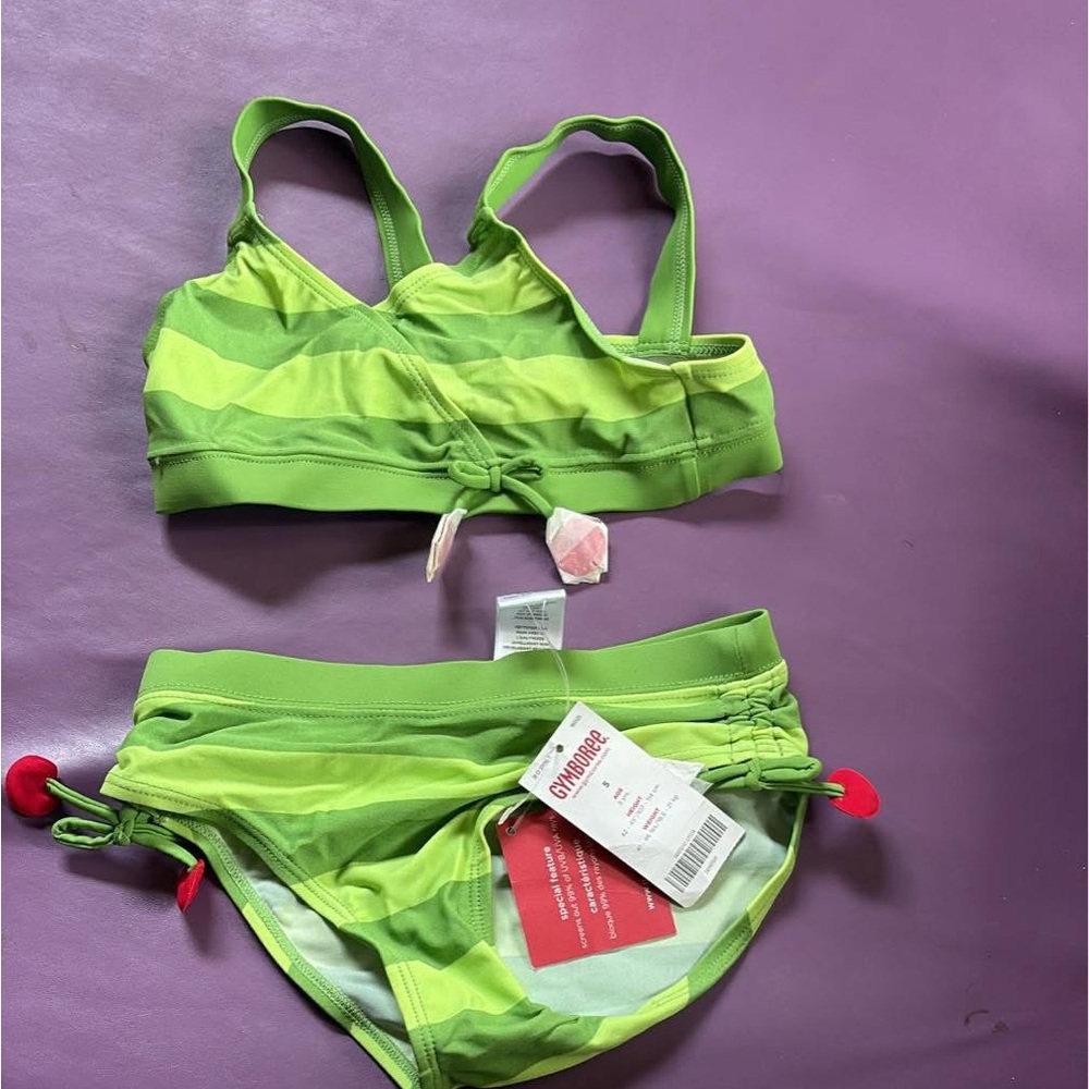 New Cherry theme Gymboree Vibrant Green Striped Bikini Set